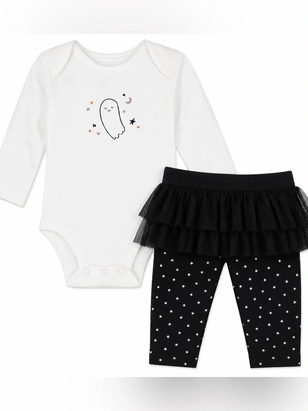 Carter's White Ghost & Star Bodysuit with Pink and Orange Accents